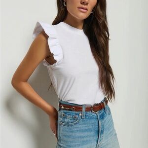 Nation LTD White Ruffle Sleeve Top